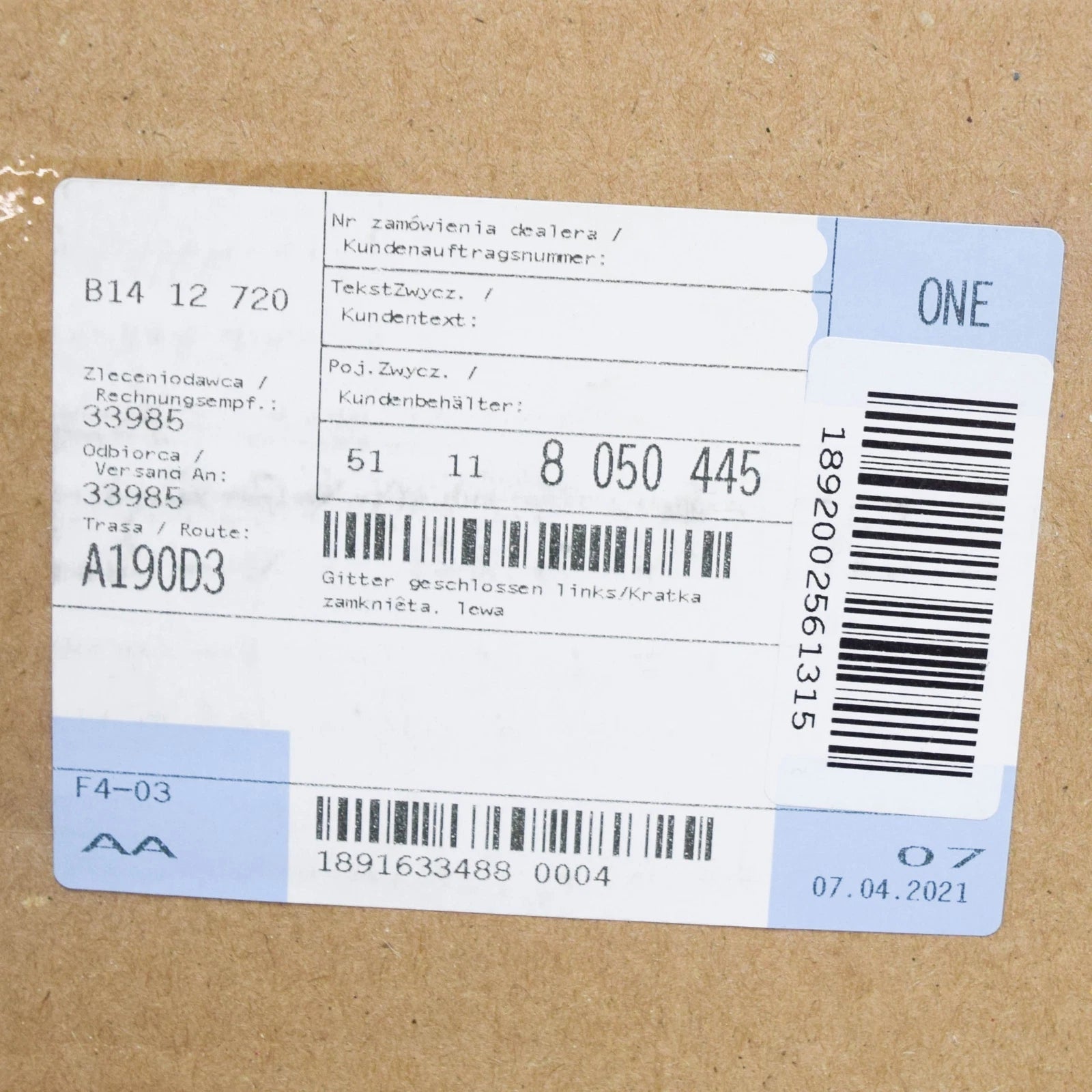 NEW BMW X3 F25 M SPORT FRONT BUMPER LEFT SIDE FOG GRILLE 51118050445 ORIGINAL