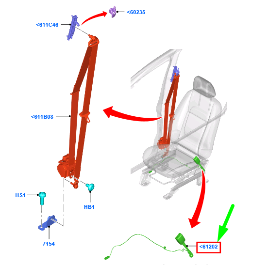 new ford tourneo connect mk2 front left seat buckle lhd 1809421 original