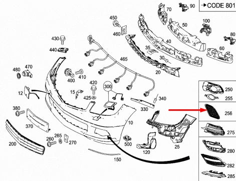 NEW MB C-CLASS W204 FRONT AMG BUMPER RIGHT LOWER GRILLE A2048850653 2010