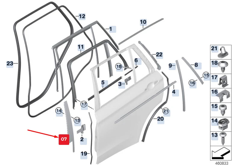 NEW BMW X5 F15 REAR DOOR B-PILLAR WINDOW FRAME FINISHER 51227289654 ORIGINAL