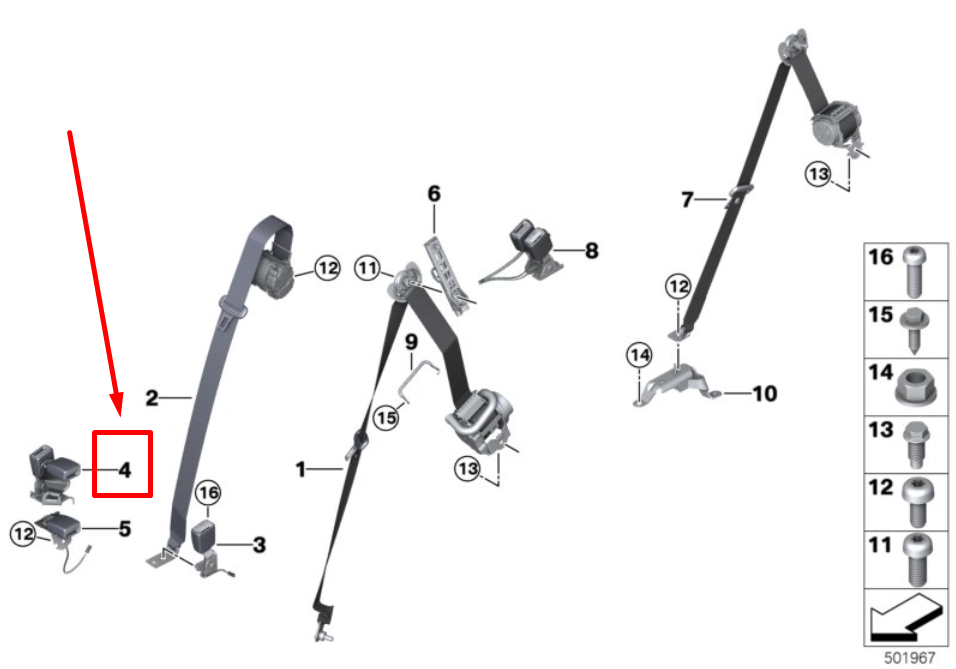 new bmw x6g06 rightg seat tilt belt lock 2nd row 72117435672 7435672 original