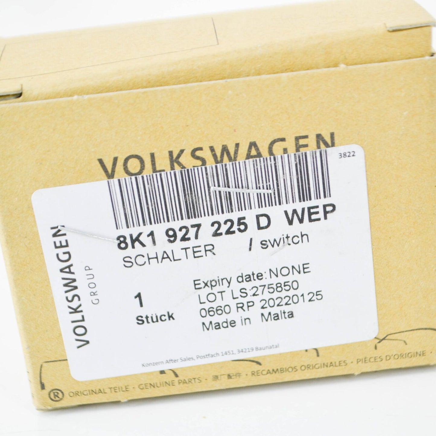 NEW AUDI A4 B8 PARKING BRAKE SWITCH BUTTON LHD 8K1927225D WEP ORIGINAL