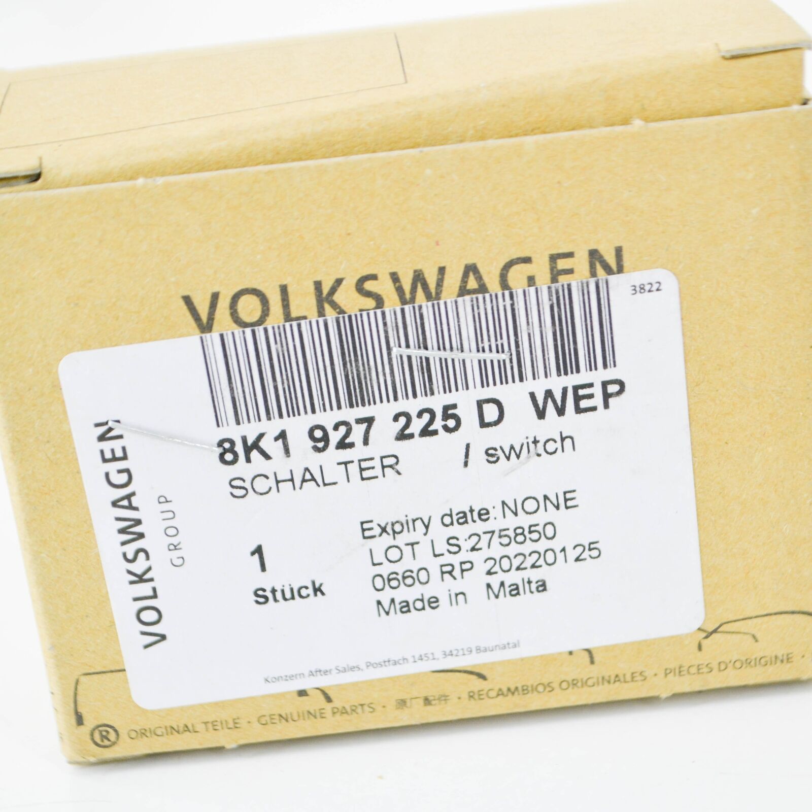 NEW AUDI A4 B8 PARKING BRAKE SWITCH BUTTON LHD 8K1927225D WEP ORIGINAL