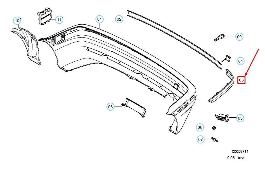 NEW BMW 3 COMPACT E36 REAR BUMPER RIGHT RUBBER STRIP 51128206374 ORIGINAL