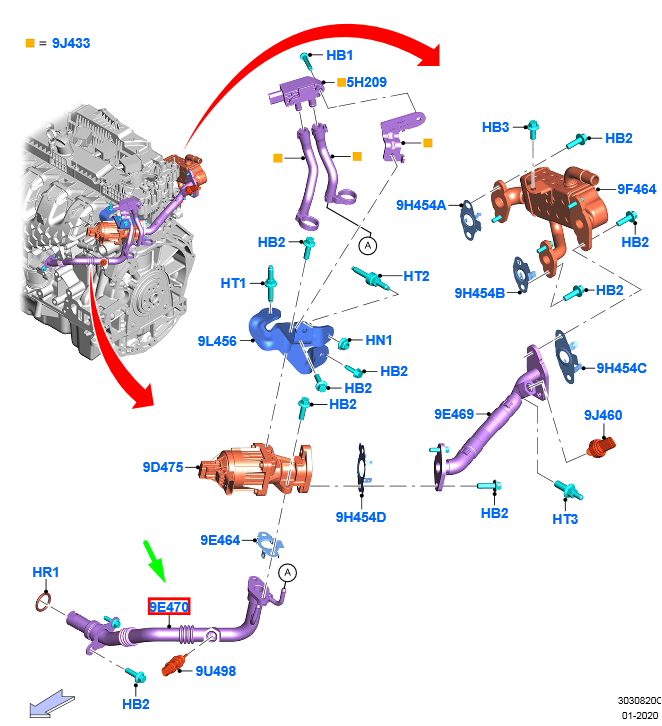 new ford kuga mk3 egr connecting tube assy 2512787 k2ge-9e470-ac original