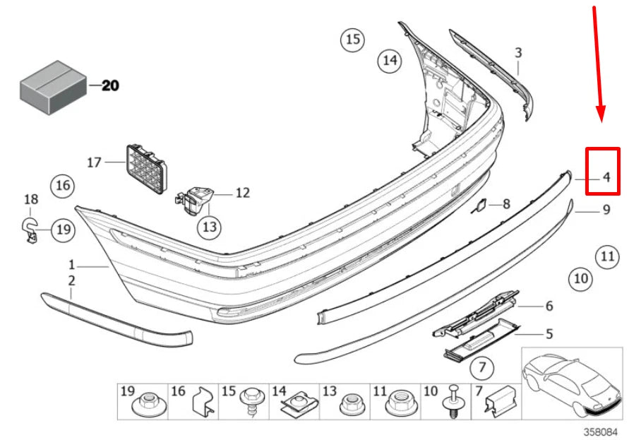 NEW BMW 3 E46 REAR BUMPER CENTER MOLDING 51128195317 8195317 ORIGINAL