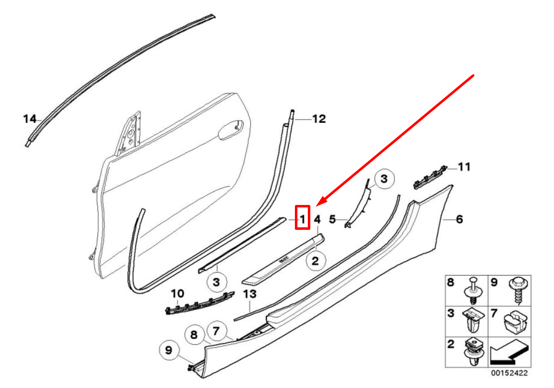 new bmw z4 e85 right interior entrance cover strip 51477055556 7055556 original