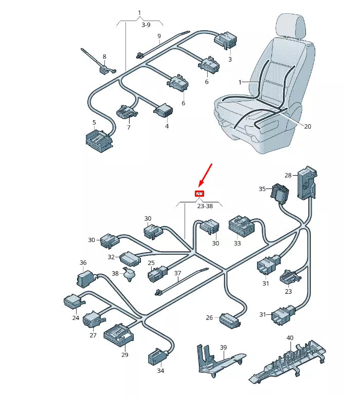 NEW VW TRANSPORTER T6 FRONT RIGHT SEAT FRAME WIRING RHD 7E0971392A