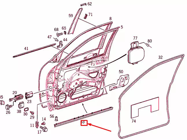 NEW MERCEDES-BENZ E W210 FRONT RIGHT DOOR BOTTOM COVER STRIP A2106907262