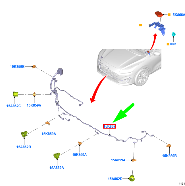 new ford kuga cx482 mk3 front parking distance aid sensor wire 2460141 original