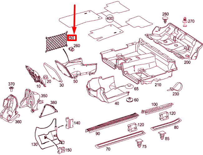 NEW MERCEDES-BENZ E W211 LEG ROOM LUGGAGE NET A21081400077E53 ORIGINAL