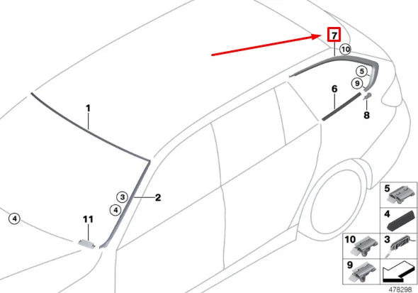 NEW BMW 3 TOURING F31 REAR RIGHT TRIM STRIP FRAME 51337263240 726324 ORIGINAL