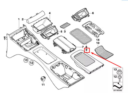 NEW BMW 3 E92 REAR CONSOLE STORAGE TRAY WITH COVER 51166963913 6963913 ORIGINAL