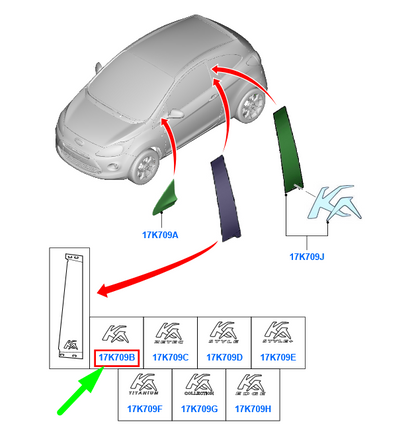 new ford ka mk2 right b-pillar decal trim 1668571 9s51-19n230-eb original