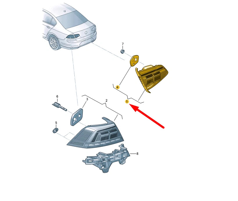 NEW VOLKSWAGEN PASSAT B8 REAR LEFT INNER LED TAILLIGHT 3G5945093D ORIGINAL