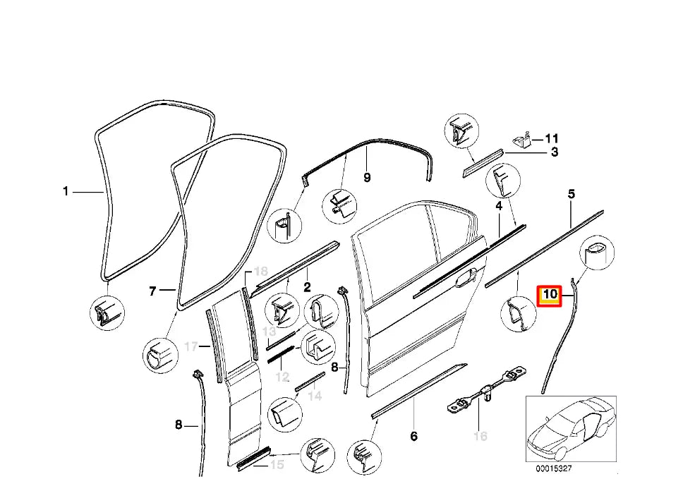 NEW BMW 7 E38 REAR RIGHT DOOR SEAL RUBBER 51228157882 ORIGINAL