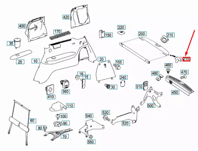 NEW MB GL X164 REAR PARCEL SHELF LEFT LOCKING PIN A16481201017E94 ORIGINAL