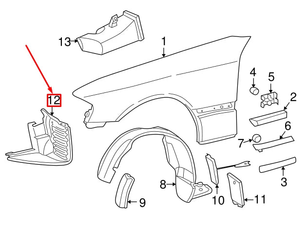 NEW MERCEDES-BENZ C W202 FRONT LEFT FENDER FILLER COVERING A2026982130 ORIGINAL