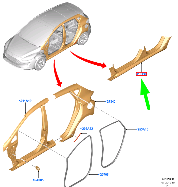 new ford fiesta mk7 right side body rocker panel h1bb-a10130-aa 2107040 original