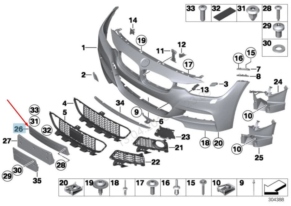 NEW BMW 3 F30 FRONT M SPORT BUMPER LICENSE NUMBER PLATE 51118054157 2014