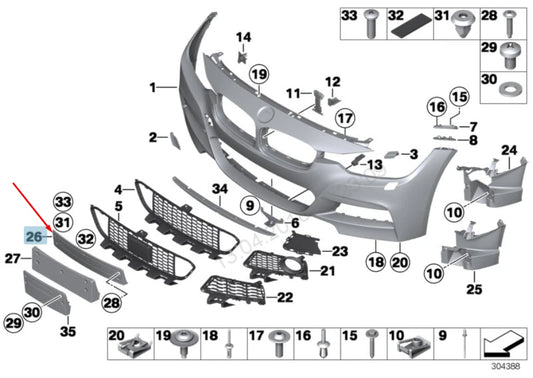 NEW BMW 3 F30 FRONT M SPORT BUMPER LICENSE NUMBER PLATE 51118054157 2014