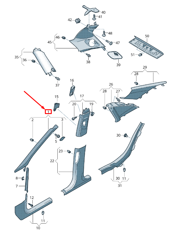 new audi q5 8r left upper a-pillar trim panel 8r0867233bwo1 original