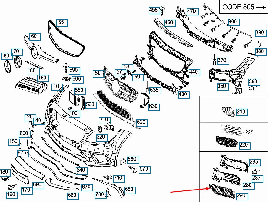NEW MB CLS C218 FRONT AMG BUMPER RIGHT LOWER GRILLE A2188852622 2015 ORIGINAL