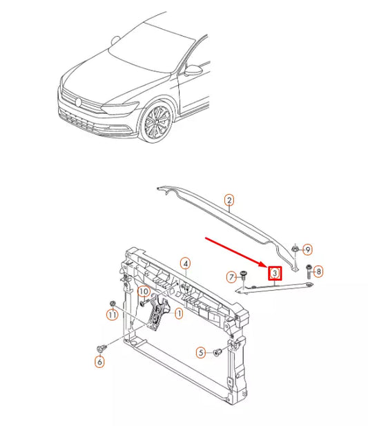 NEW VW PASSAT B8 FRONT PANEL LOCK CARRIER LEFT UPPER BRACE 3G0806929 ORIGINAL
