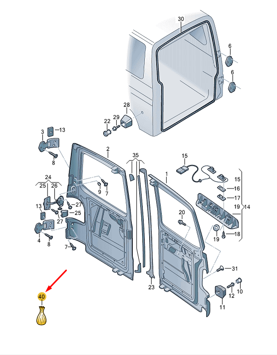 NEW VW TRANSPORTER T6 REAR RIGHT WING DOOR ATTACHMENT PARTS 7E0898212A ORIGINAL