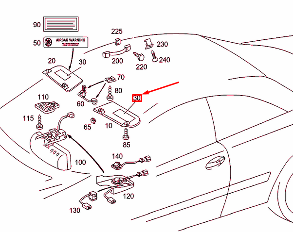 NEW MERCEDES-BENZ CL C215 LEFT SUN VISOR MIRROR A22081041177G16 ORIGINAL
