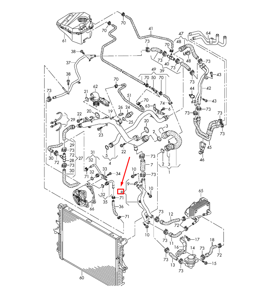 NEW AUDI Q7 4L ENGINE COOLANT PIPE 06E121044AF ORIGINAL