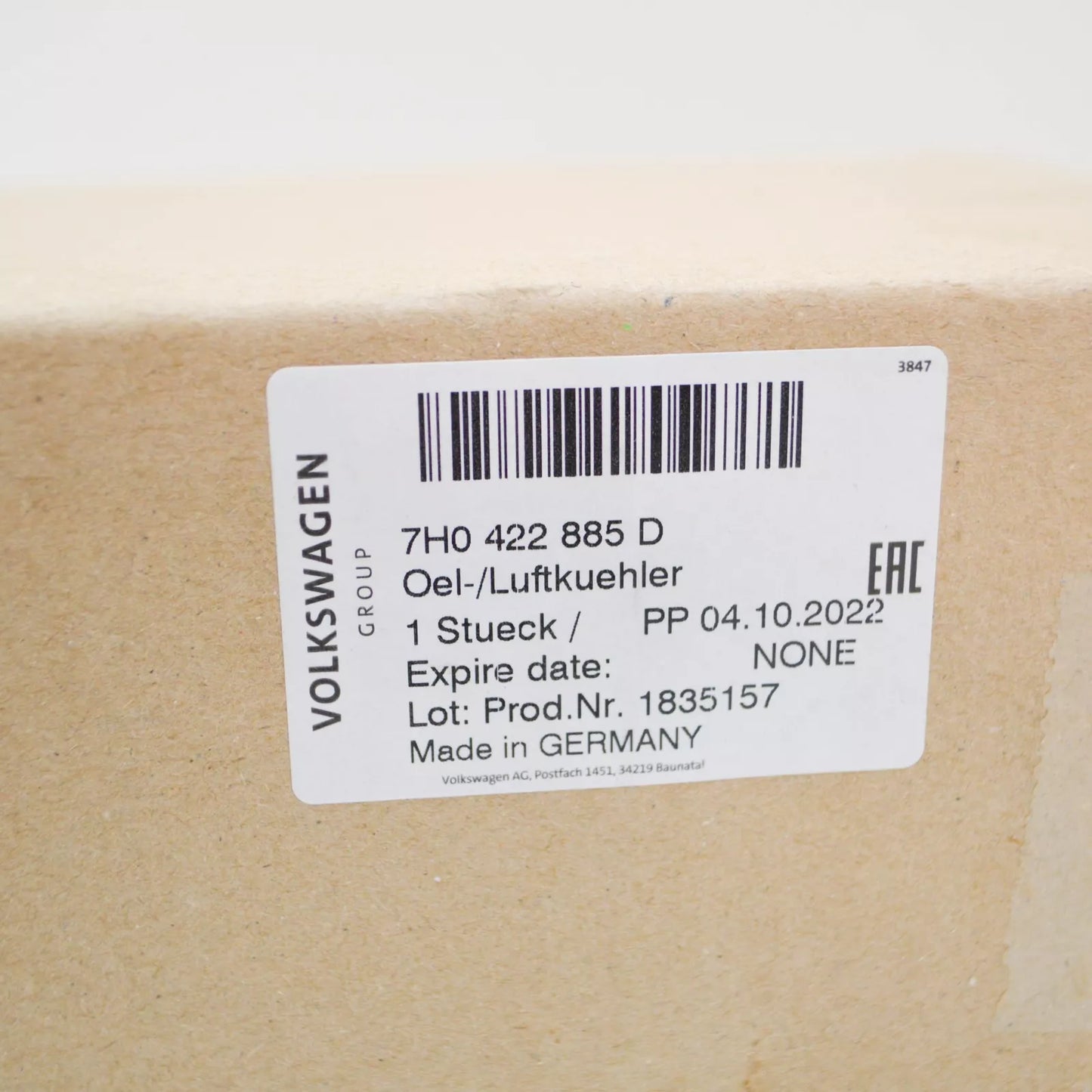 NEW VOLKSWAGEN TRANSPORTER T5 OIL COOLING RADIATOR 7H0422885D ORIGINAL