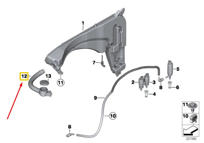 NEW BMW X3 F25 WASHER CONTAINER FILLER PIPE 61667402825 ORIGINAL