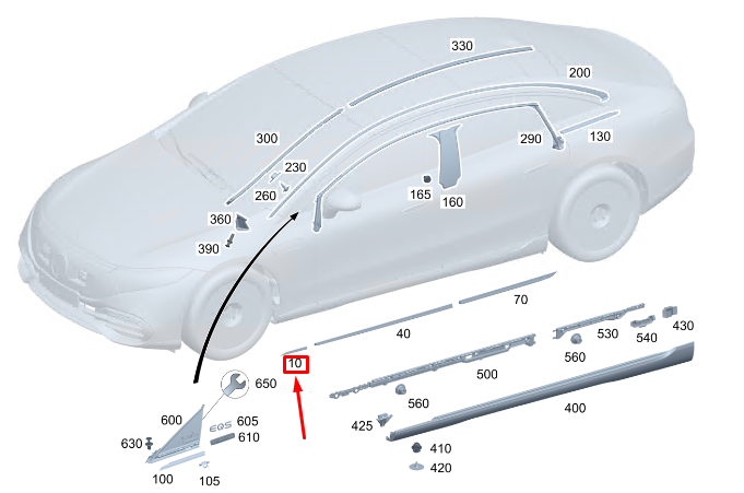 new mercedes-benz eqs v297 front left fender trim strip a2976901101 original