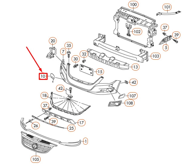 NEW VW TIGUAN 5N MK1 FRONT RIGHT TOW HITCH COVER CAP 5N0807241CGRU ORIGINAL