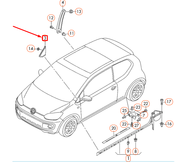 NEW VOLKSWAGEN UP FRONT LEFT FENDER MIRROR TRIM PANEL 1S0853273B5AP ORIGINAL