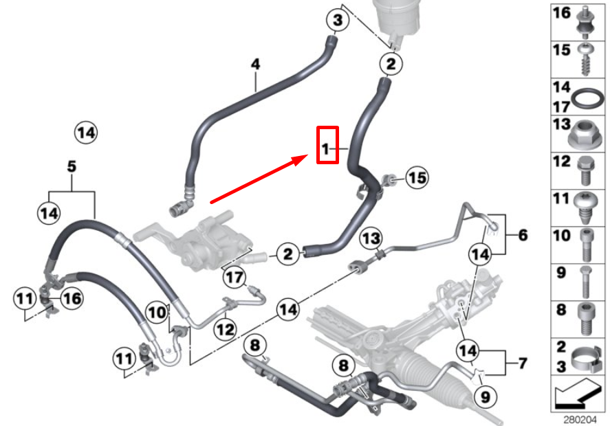 new bmw 6 f12 front power steering reservoir hose 32412284411 2284411 original