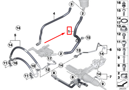 new bmw 6 f12 front power steering reservoir hose 32412284411 2284411 original