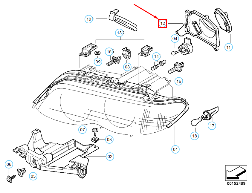 new bmw x5 e53 left headlight low beam covering cap 6927795 63126927795 original
