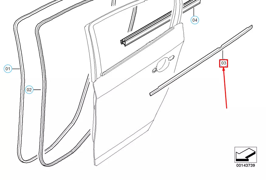 NEW BMW 3 E90 REAR LEFT DOOR OUTER WEATHERSTRIP 51347060249 ORIGINAL