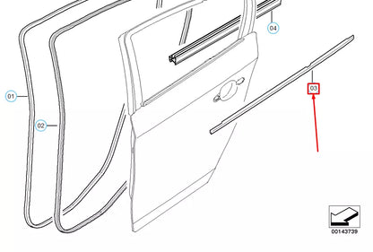 NEW BMW 3 E90 REAR LEFT DOOR OUTER WEATHERSTRIP 51347060249 ORIGINAL