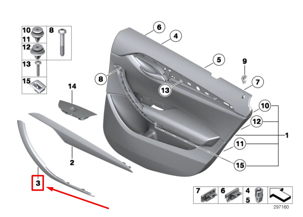 NEW BMW X1 E84 REAR LEFT DOOR INNER HANDLE TRIM 2991777 51412991777 ORIGINAL