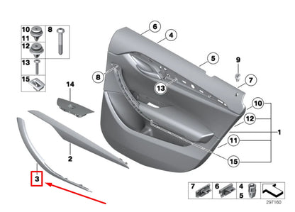 NEW BMW X1 E84 REAR LEFT DOOR INNER HANDLE TRIM 2991777 51412991777 ORIGINAL