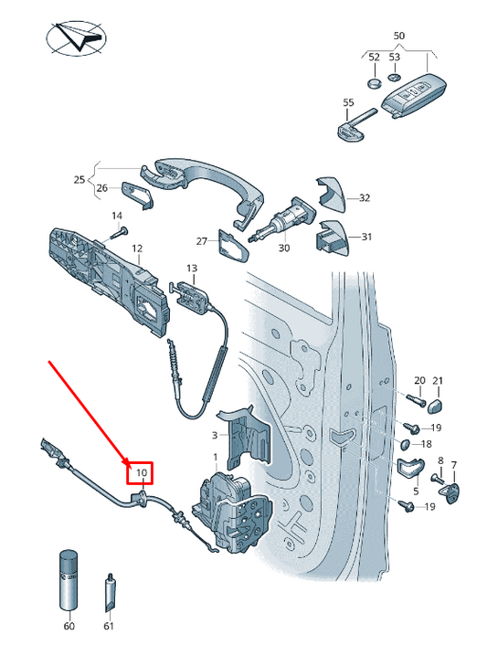 new vw touareg cr front inner door actuator bowden cable 760839085a original