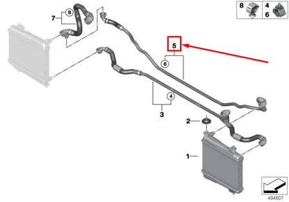 NEW BMW 3 G20, G28 LEFT SIDE WATER AUXILIARY RADIATOR HOSE 17128654821 OEM