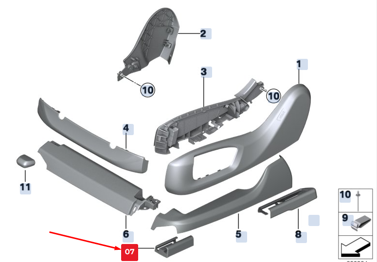 new bmw 5 gran turismo f07 front left seat rail trim 52107340337 original