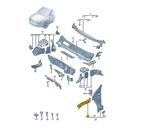 NEW VOLKSWAGEN TIGUAN AD FRONT UPPER LEFT INNER SIDE MEMBER 5NA809197C