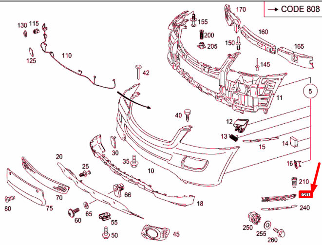 NEW MB ML W164 FRONT BUMPER COVERING TO FENDER RIGHT BRACKET A1648800414
