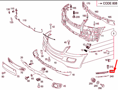 NEW MB ML W164 FRONT BUMPER COVERING TO FENDER RIGHT BRACKET A1648800414
