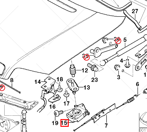 new bmw x5 e53 front bonnet hood lock lower part 51238203862 original